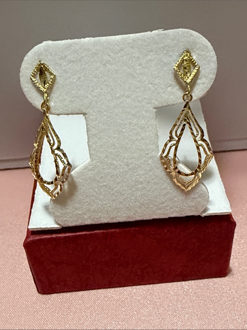 14k Gold Filigree Drop Earrings - Elegant Women Jewelry